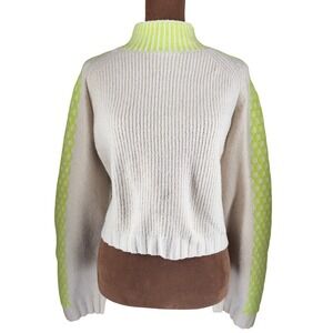 Wild Fable Sweater Women's Medium Off-White Neon Green Mock Neck NWT Bold Fun